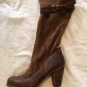 Timberland brown heeled slouch boots, size 8.5